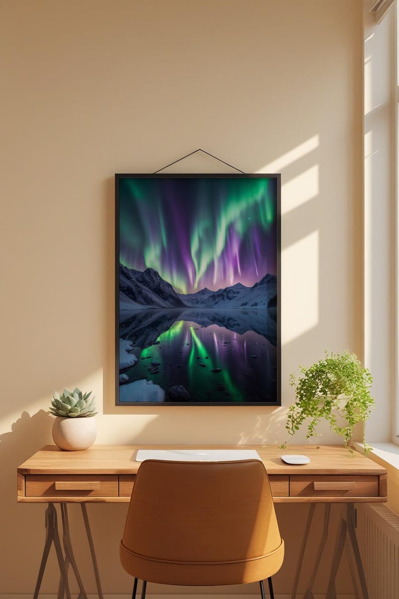 Aurora Lake Reflection | Northern Lights Mountain Landscape | Magical Night Bild 1