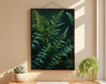 Dewy Fern Close-up | Macro Botanical Art | Nature Detail Poster