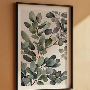 Arte mural de eucalipto / Impresión botánica de hojas verdes / Decoración del hogar con tonos salvia imagen 7