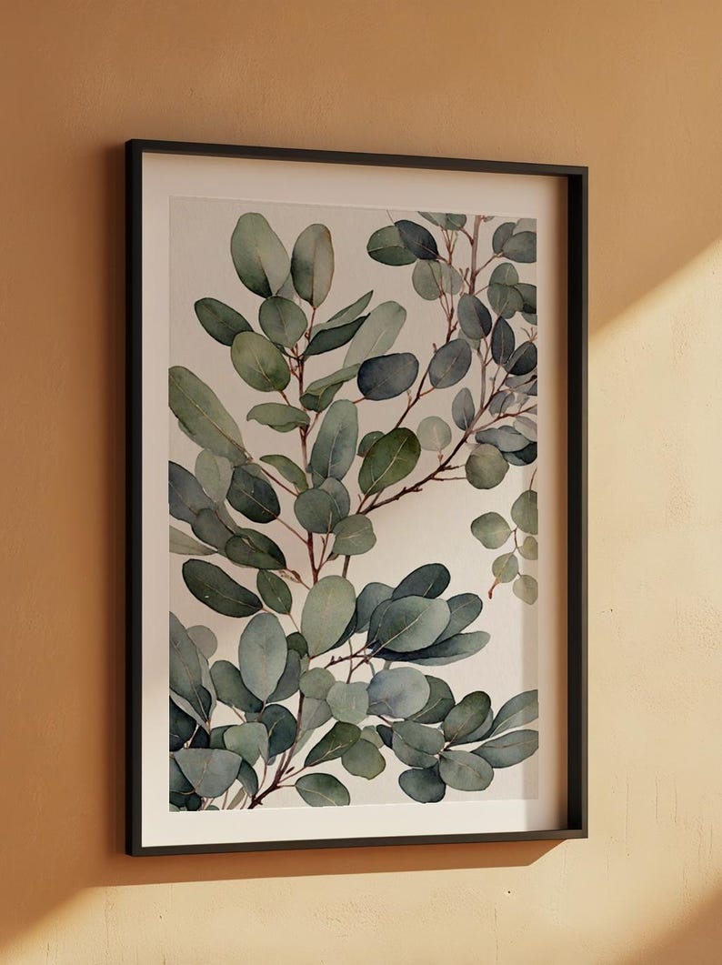 Arte mural de eucalipto / Impresión botánica de hojas verdes / Decoración del hogar con tonos salvia imagen 7