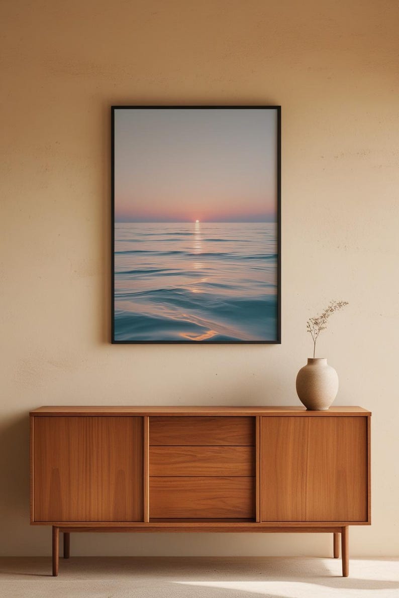 Ocean sunset poster | Serene beach wall art | Coastal home decor image 5