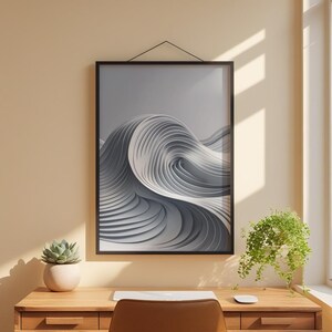 Abstract Wave Art | Modern Gray Flowing Lines Poster | Minimalist Print afbeelding 1