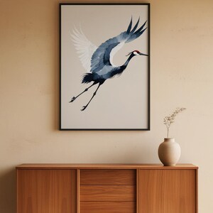 Ink Crane Flight | Japanese Minimalist Bird Art | Zen Wall Decor Bild 5