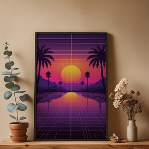 Poster coucher de soleil Vaporwave | Décoration murale palmiers néon image 10