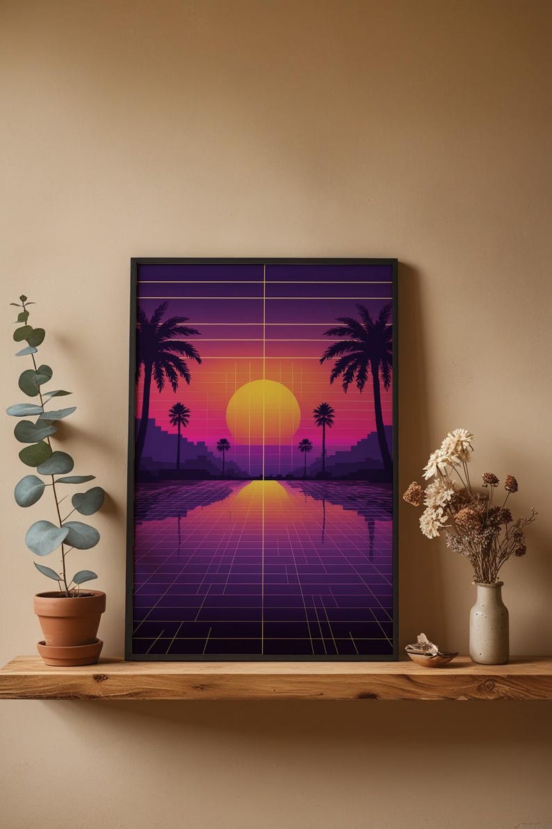 Poster coucher de soleil Vaporwave | Décoration murale palmiers néon image 10