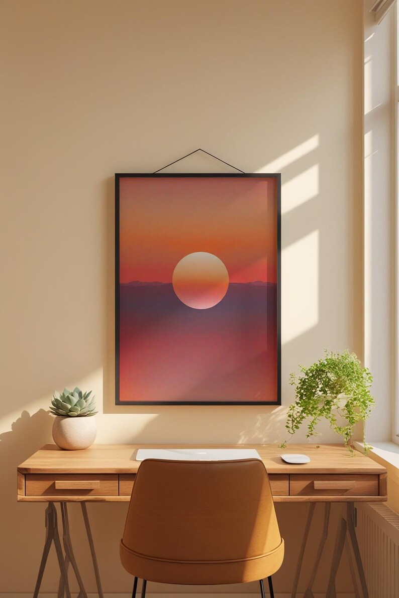 Sunset landscape art | Minimalist sun poster | Modern wall decor imagem 1