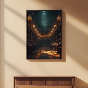 Library Wall Art | Dark Academia Poster | Vintage Bookshelf Decor Bild 2