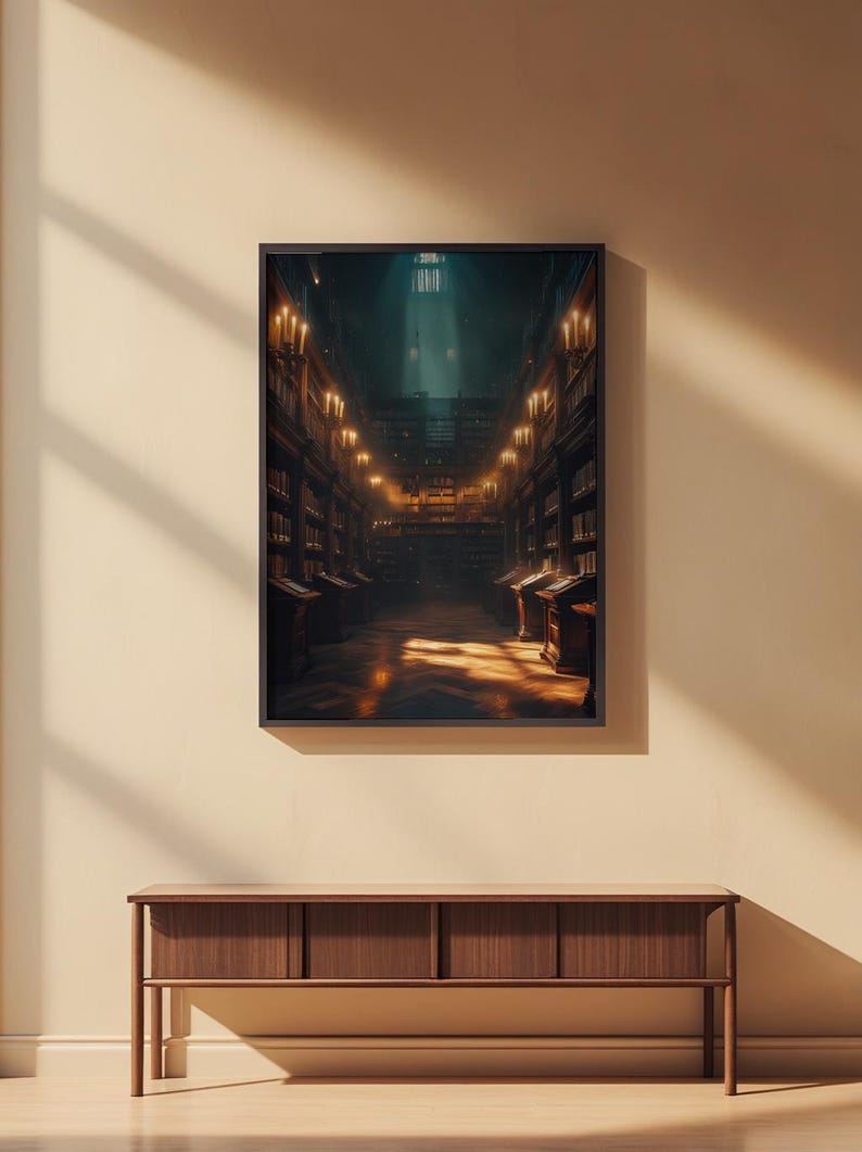 Library Wall Art | Dark Academia Poster | Vintage Bookshelf Decor Bild 2