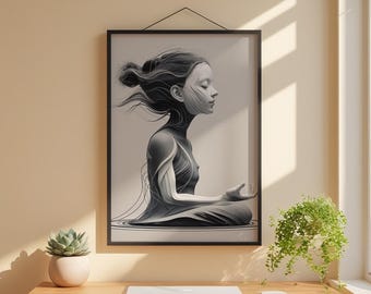 Póster de perfil zen / Póster de rostro meditativo / Decoración minimalista para el bienestar