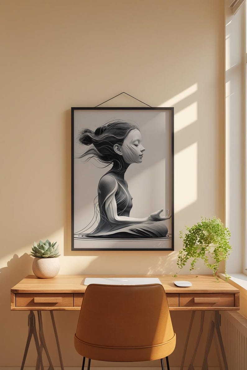 Zen Profile Line Art | Meditation Face Poster | Minimalist Wellness Decor Bild 1