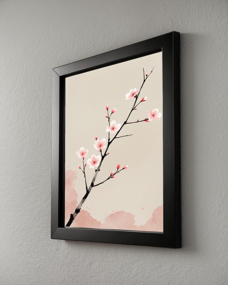 Cherry Blossom Ink Art | Japanese Minimalist Poster | Spring Wall Decor imagem 1