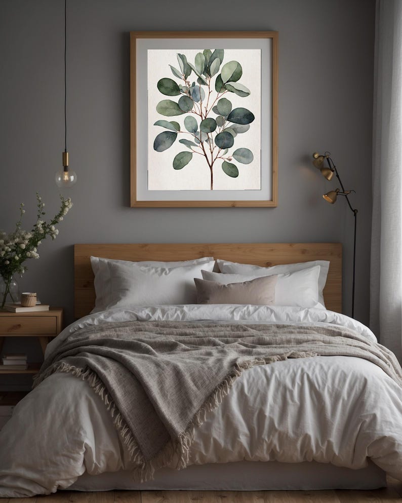 Arte de rama de eucalipto / Impresión botánica en acuarela / Decoración minimalista imagen 10