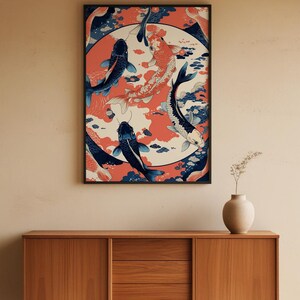 Koi Fish Circle | Japanese Water Art | Zen Ikat Pattern Poster image 5