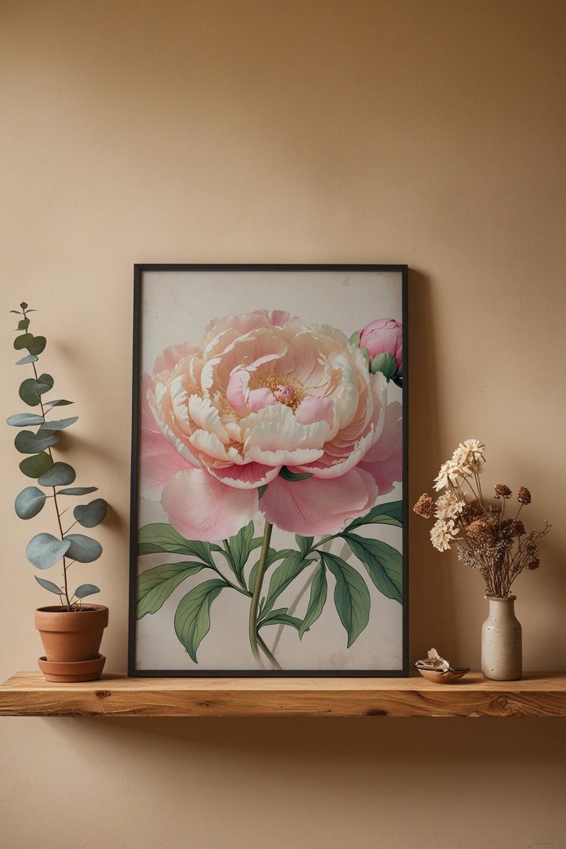 Romantic Peony Bloom | Vintage Botanical | Cottagecore Garden Art Bild 4