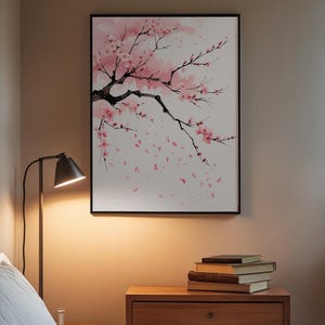 Cherry Blossom Art | Japanese Sakura Poster | Pink Zen Wall Decor image 3