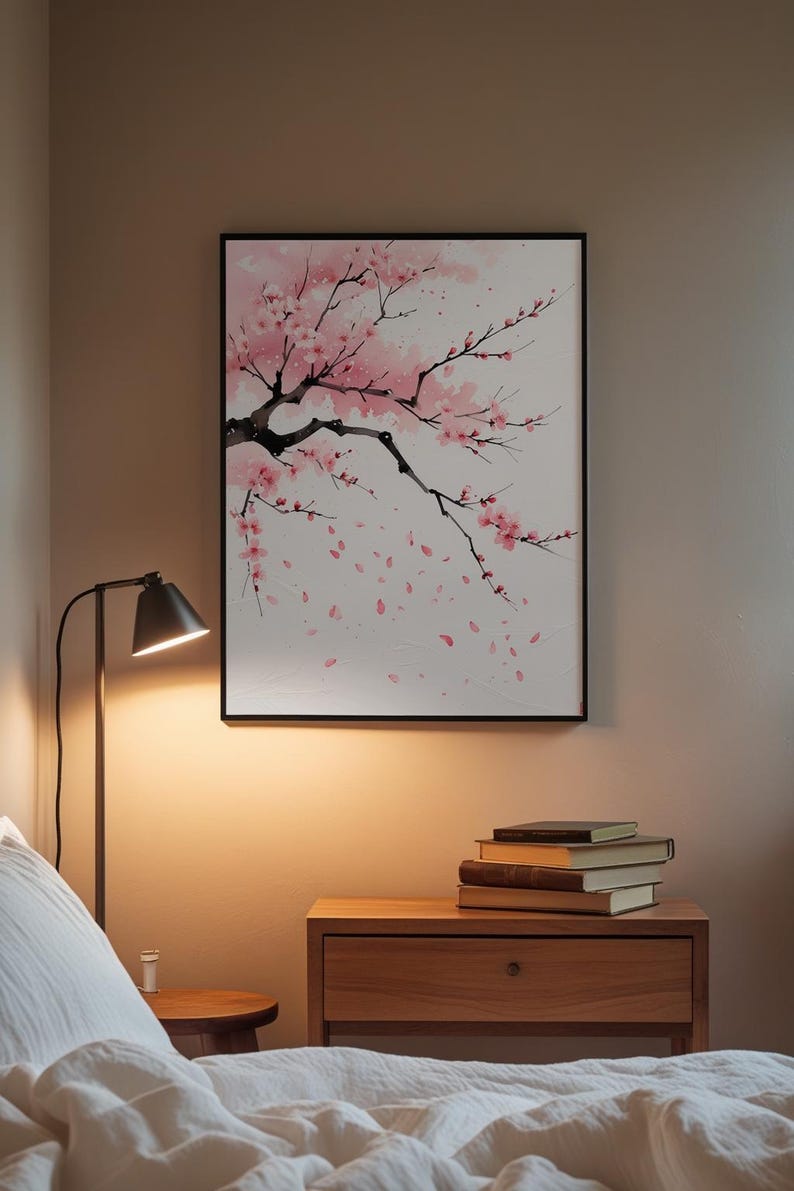Cherry Blossom Art | Japanese Sakura Poster | Pink Zen Wall Decor image 3