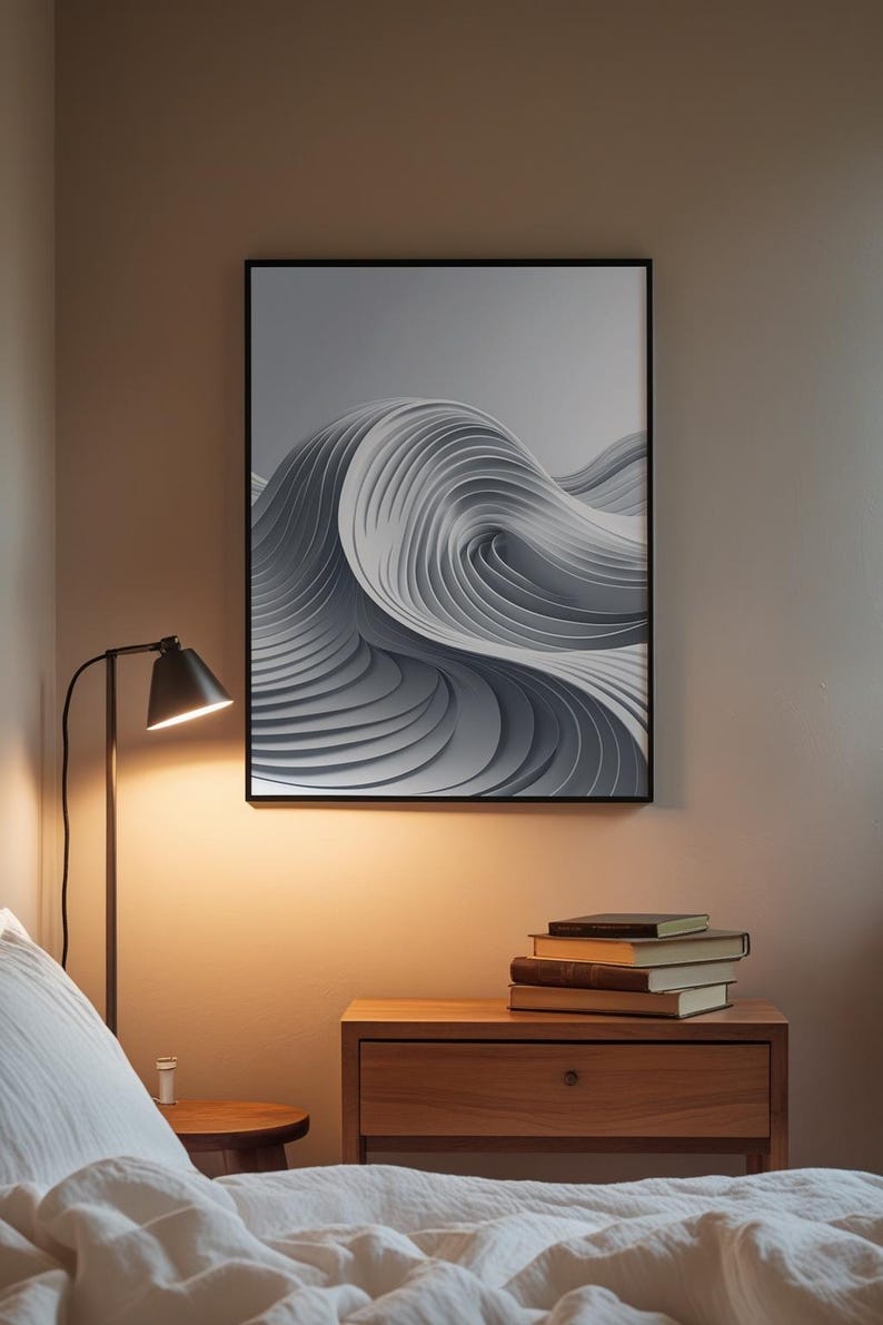 Abstract Wave Art | Modern Gray Flowing Lines Poster | Minimalist Print afbeelding 3