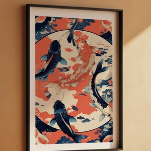 Koi Fish Circle | Japanese Water Art | Zen Ikat Pattern Poster image 7
