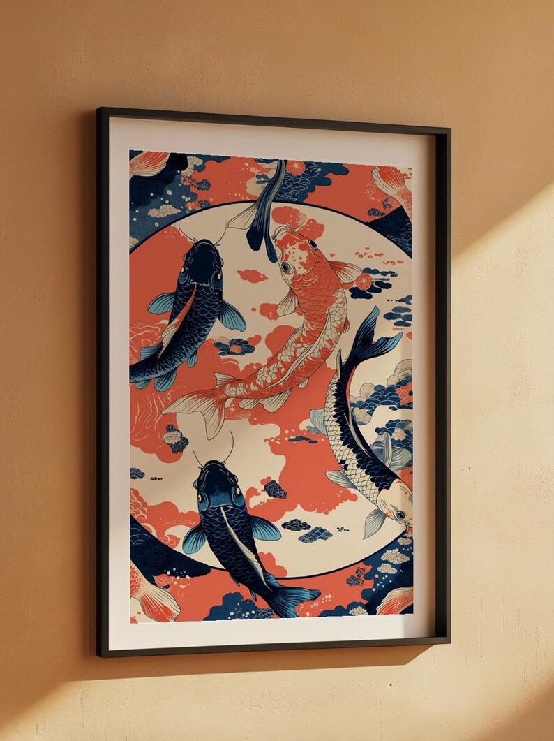 Koi Fish Circle | Japanese Water Art | Zen Ikat Pattern Poster image 7