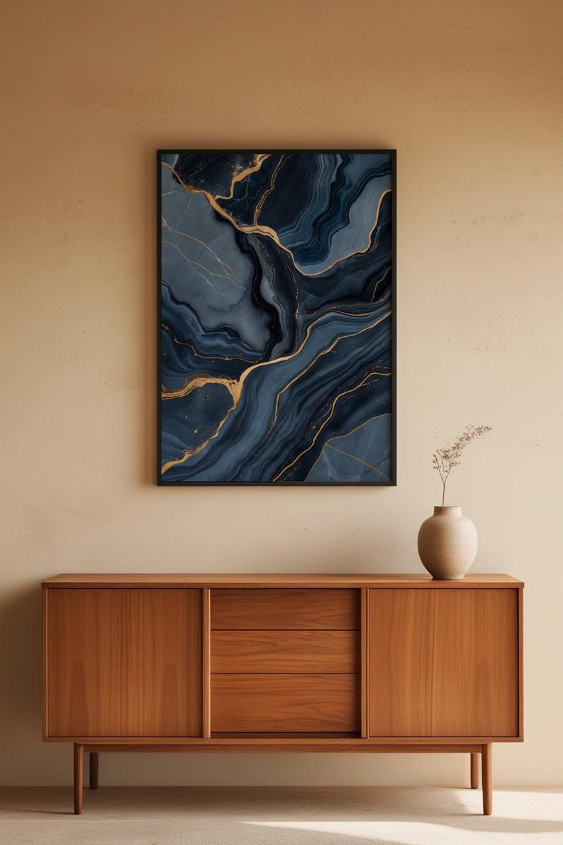 Marble Abstract Art | Luxury Slate Blue Poster | Modern Home Decor image 5