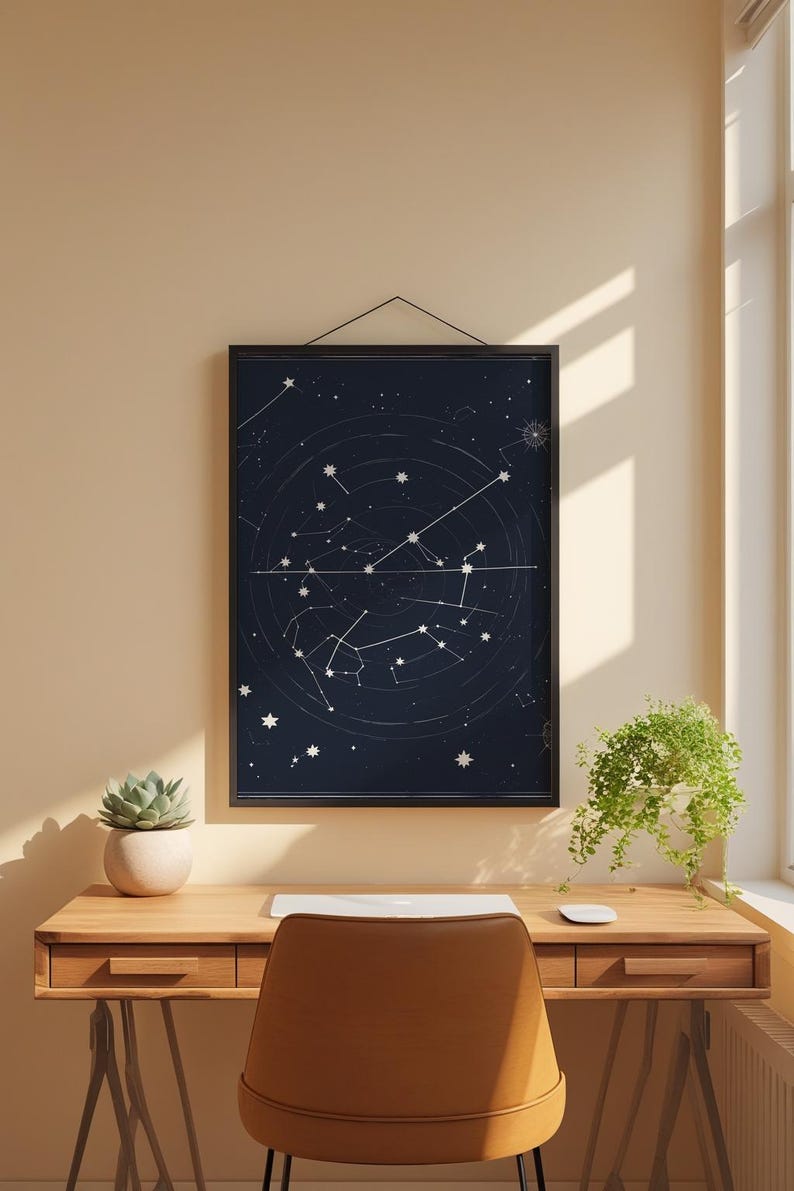 Póster de cielo nocturno / Impresión de constelación celestial / Arte mural astronómico imagen 1