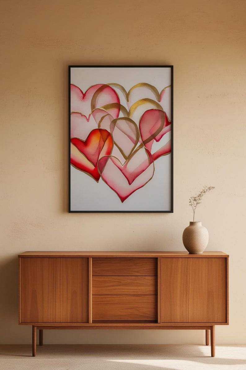 Art coeur Saint-Valentin | Affiche d'amour à l'aquarelle | Décoration murale en or rose image 5