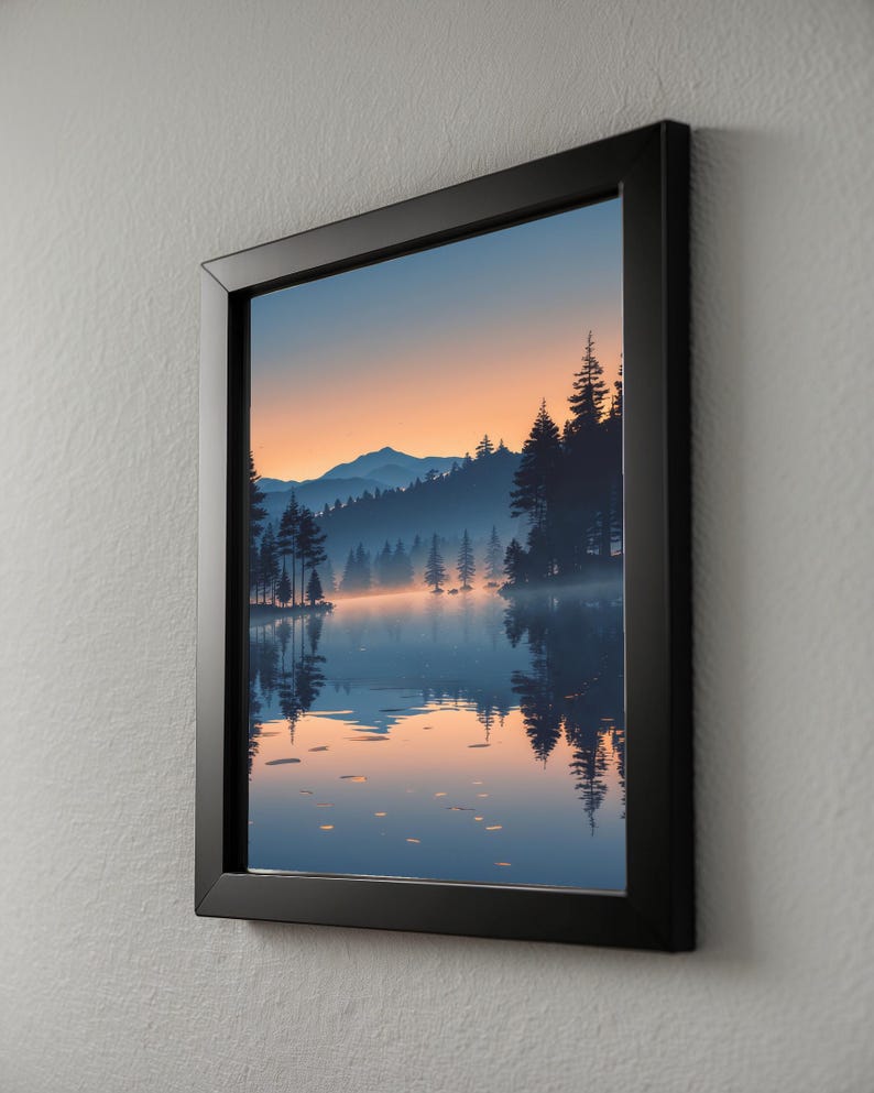 Twilight Lake Reflection | Peaceful Nature Poster | Golden Hour Landscape image 4