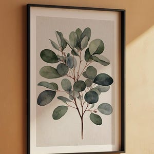 Arte de rama de eucalipto / Impresión botánica en acuarela / Decoración minimalista imagen 7