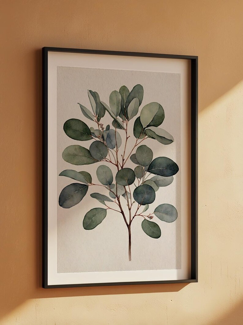 Arte de rama de eucalipto / Impresión botánica en acuarela / Decoración minimalista imagen 7