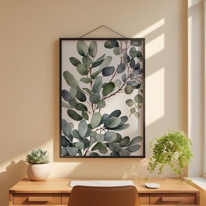 Arte mural de eucalipto / Impresión botánica de hojas verdes / Decoración del hogar con tonos salvia imagen 1