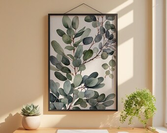 Arte mural de eucalipto / Impresión botánica de hojas verdes / Decoración del hogar con tonos salvia