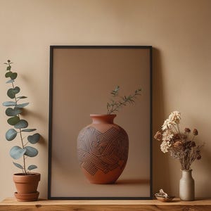Geometric Pottery Vase | Modern Boho Line Art | Terracotta Decor Bild 4
