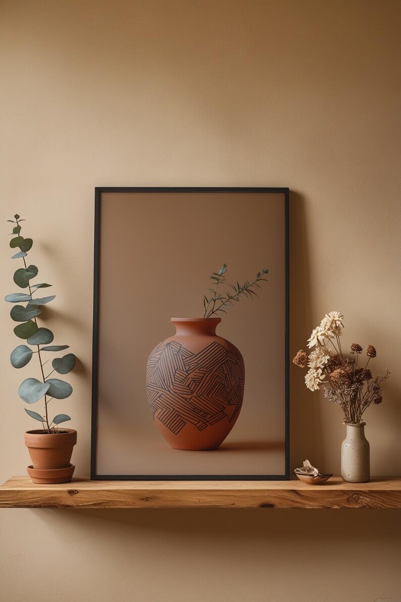 Geometric Pottery Vase | Modern Boho Line Art | Terracotta Decor Bild 4
