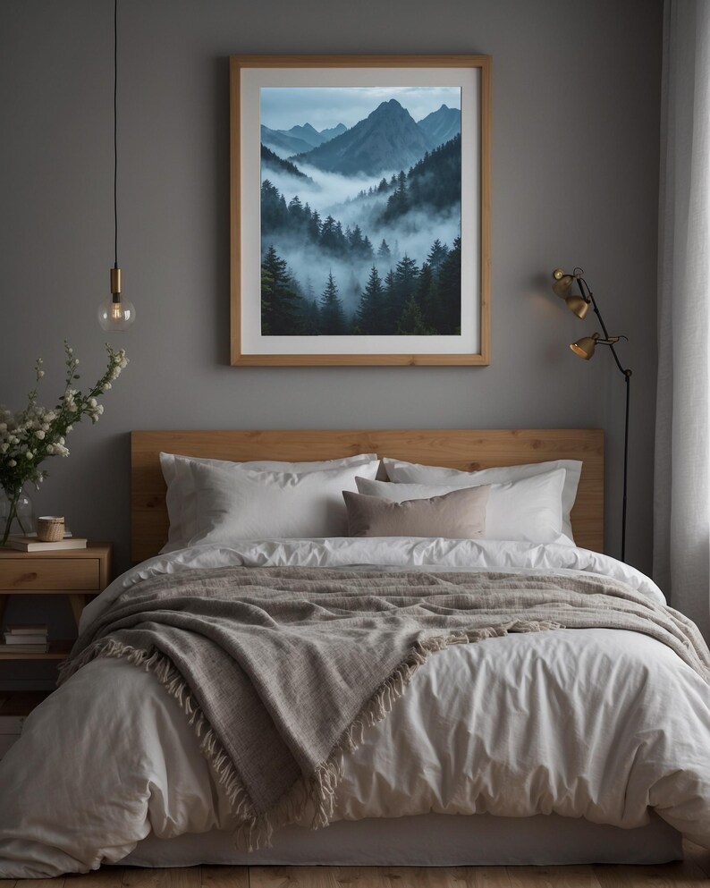Misty Mountain Forest | Dramatic Nature Poster | Moody Landscape Art image 1