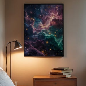 Jewel Tone Nebula | Cosmic Space Poster | Deep Emerald Universe Art zdjęcie 1