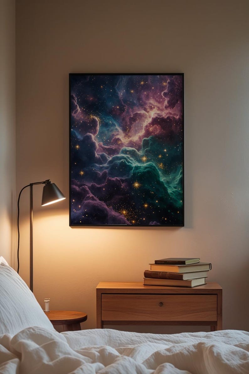 Jewel Tone Nebula | Cosmic Space Poster | Deep Emerald Universe Art zdjęcie 1