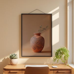 Geometric Pottery Vase | Modern Boho Line Art | Terracotta Decor Bild 1