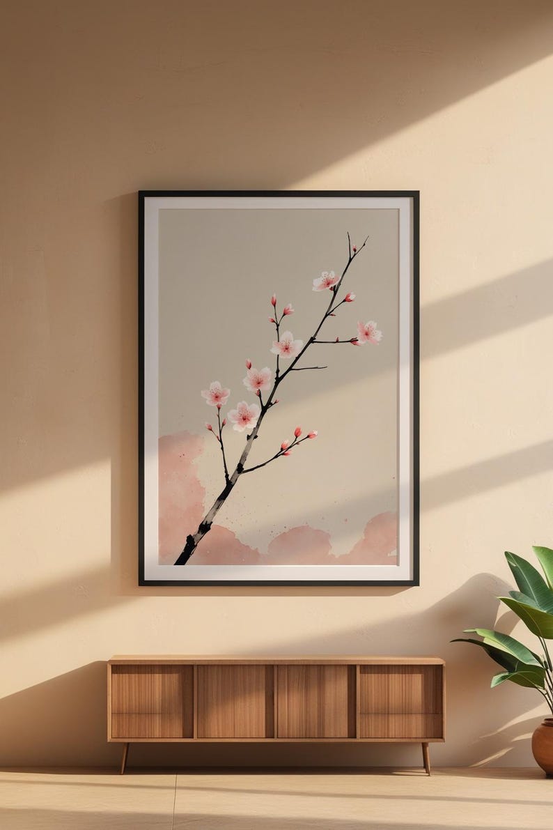 Cherry Blossom Ink Art | Japanese Minimalist Poster | Spring Wall Decor imagem 4