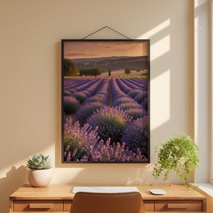 Lavender Field Sunset | Golden Hour Landscape | Provence Wall Art image 1
