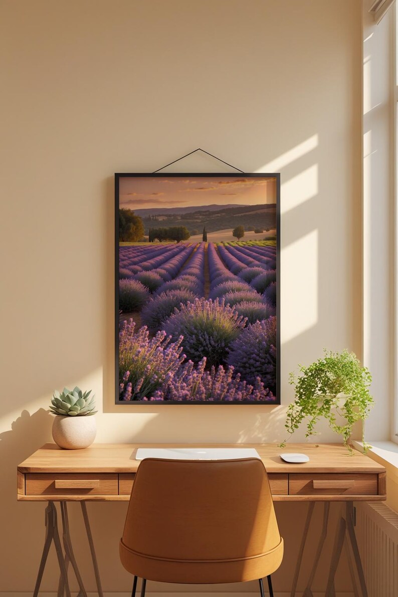 Lavender Field Sunset | Golden Hour Landscape | Provence Wall Art image 1
