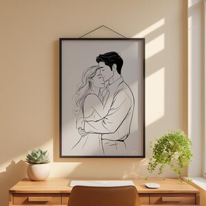 Valentine Wall Art | Romantic Line Art Poster | Couple Embrace Print Bild 1