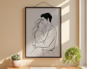 Valentine Wall Art | Romantic Line Art Poster | Couple Embrace Print