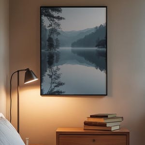 Misty Mountain Lake | Fog Forest Water Landscape Poster | Zen Nature Wall Art image 3