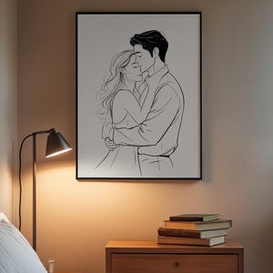 Valentine Wall Art | Romantic Line Art Poster | Couple Embrace Print Bild 3