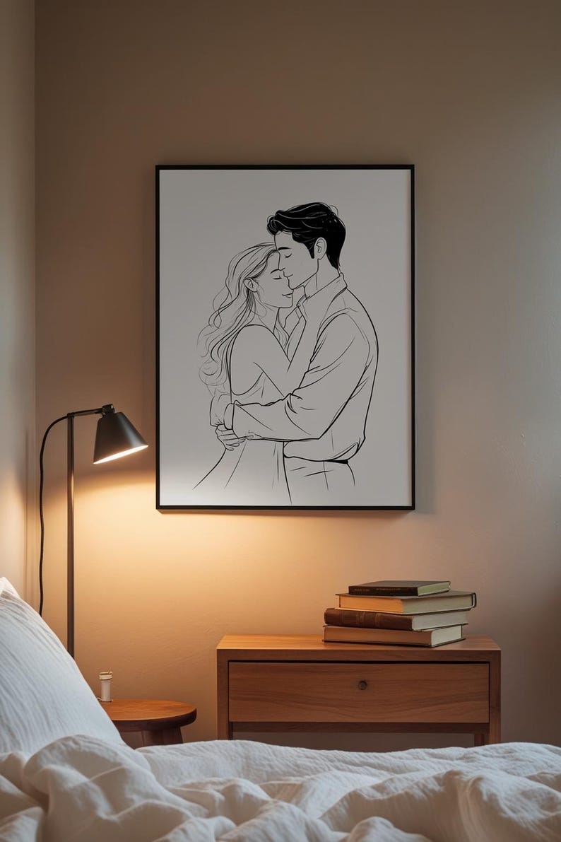 Valentine Wall Art | Romantic Line Art Poster | Couple Embrace Print Bild 3