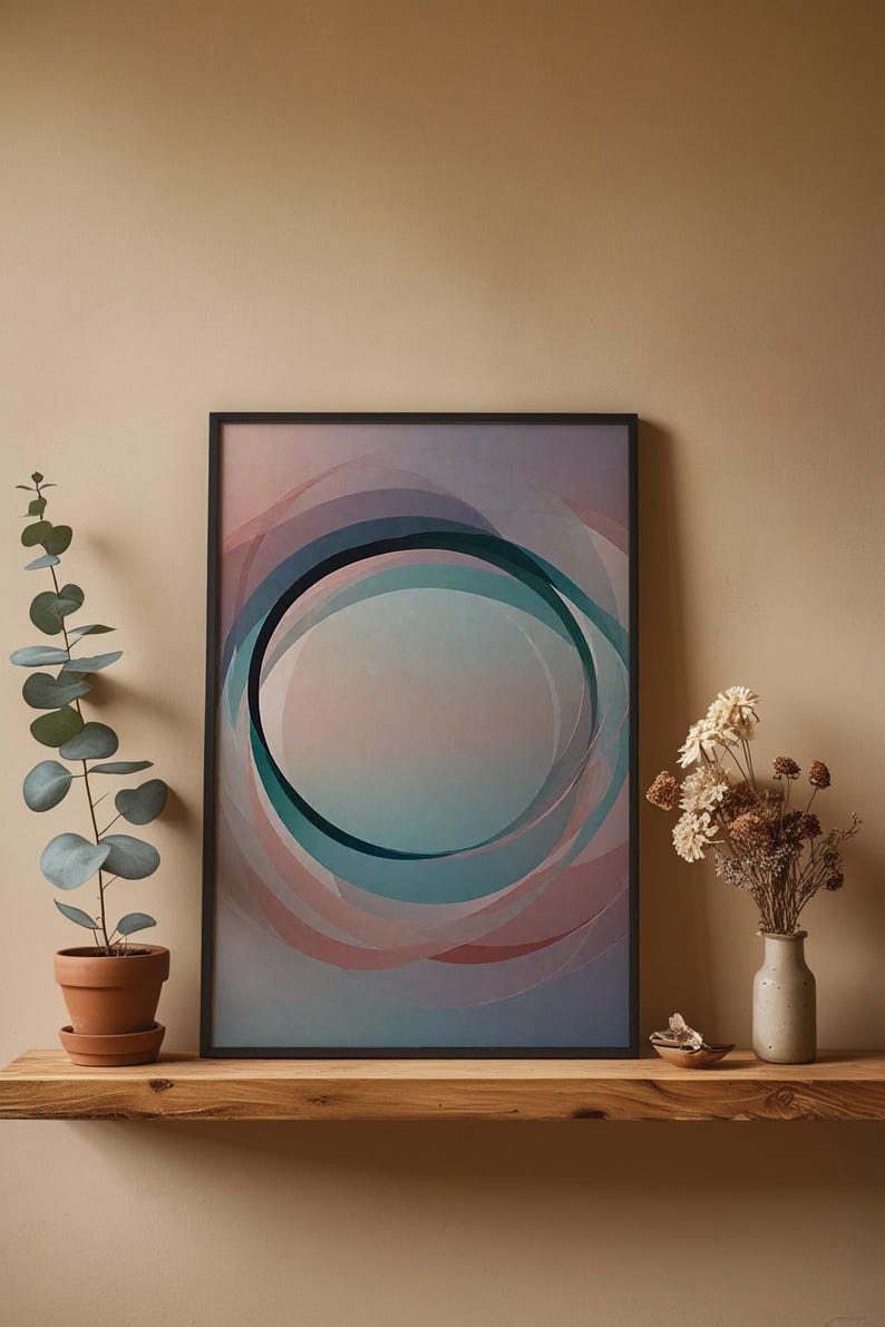 Arte circular abstracto / Impresión geométrica moderna / Póster verde azulado imagen 4