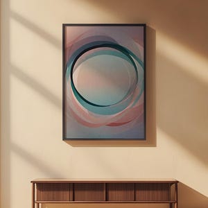 Arte circular abstracto / Impresión geométrica moderna / Póster verde azulado imagen 2