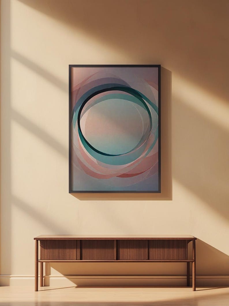 Arte circular abstracto / Impresión geométrica moderna / Póster verde azulado imagen 2