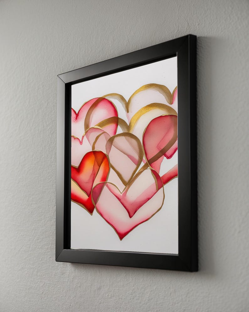 Art coeur Saint-Valentin | Affiche d'amour à l'aquarelle | Décoration murale en or rose image 8