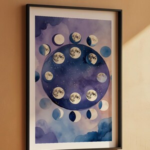 Lunar Phases | Moon Cycle Poster | Mystical Night Art zdjęcie 7